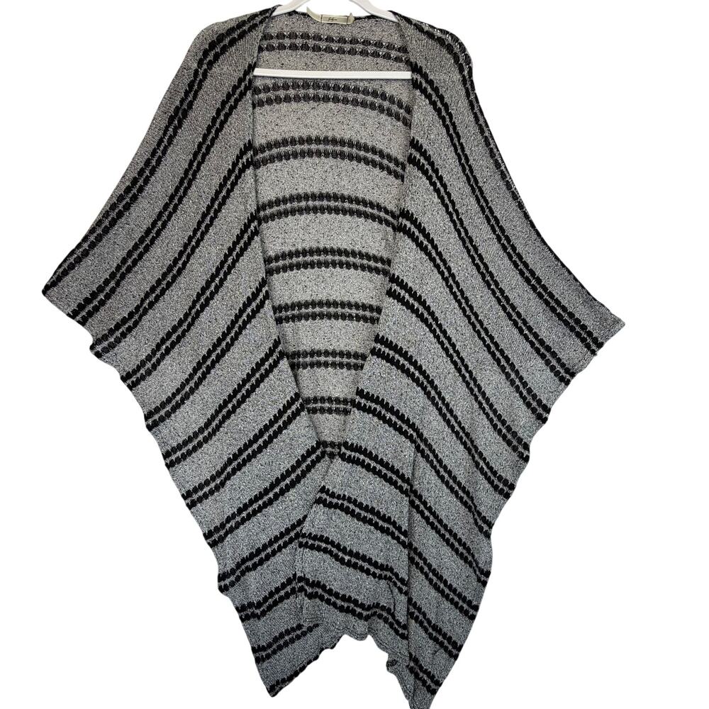 Gibson Striped Poncho Wrap Cardigan One Size OS Black White Open‎ Front USA Made